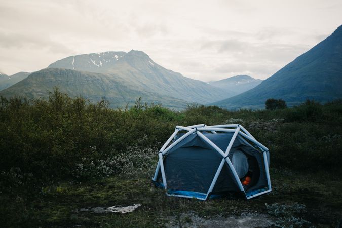 Tent in rocky terrain, landscape
