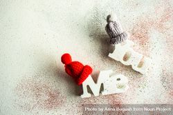 Valentine's day concept of "Me" & "You" blocks with wintry woolen hats bDjjAA