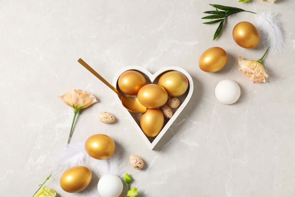 Pension rewards, returns and investment funding concepts, golden eggs