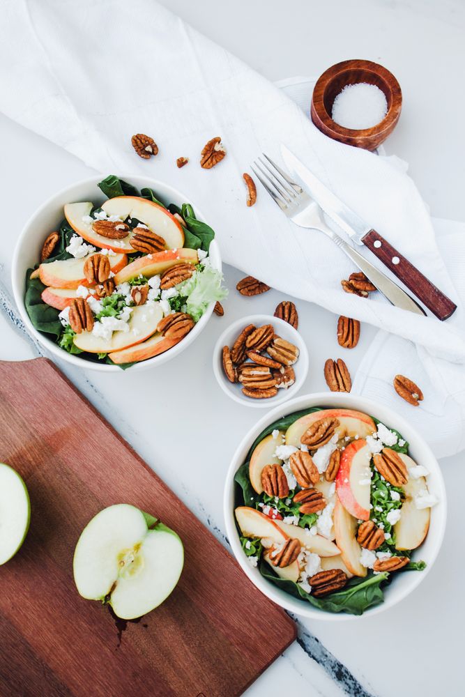 Served apple salad with pecan