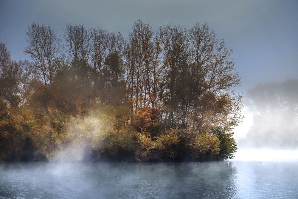 Mist raising from water