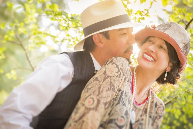 1920s Dressed Couple Flirting Outdoors