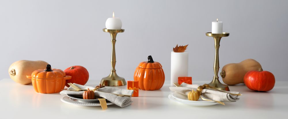 Concept of Thanksgiving day, Autumn table setting on table