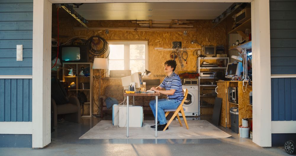 Focused Man Starting Software Startup Company In Nineties, Working On Digital Product.