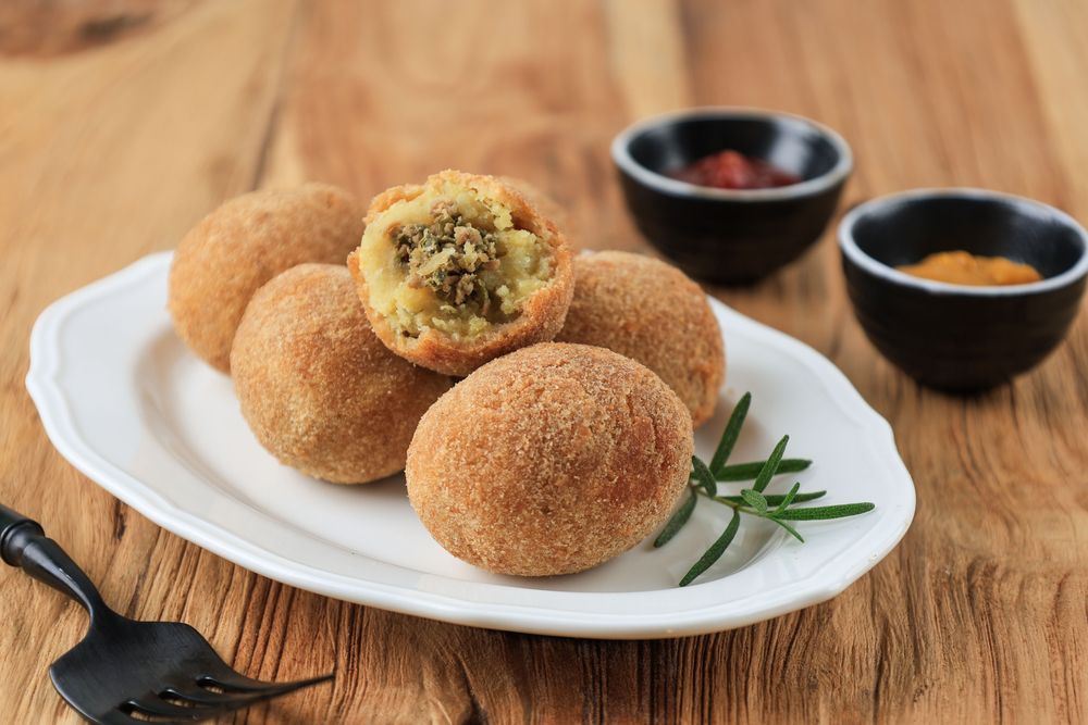 Kroket Kentang or Potato Croquettes, Mashed Potato wth Miced Meat Inside, breaded with Breadcrumbs
