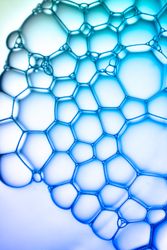 Abstract background bio technology, macro photography foam and water with gradient background. Molecule multicolor backgorund