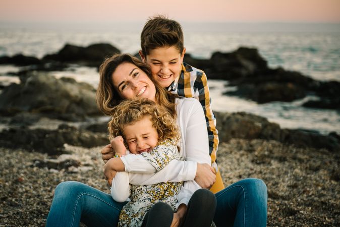 Mother with her children at beach