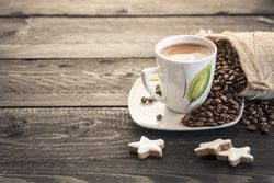 Coffee beans and cup
