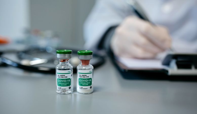 Two vials of coronavirus vaccine