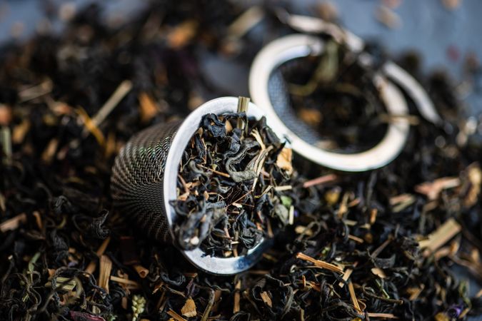 Floral tea in a metal infuser