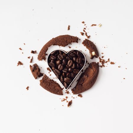 Chocolate cookie cut with heart cutter