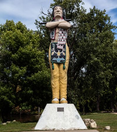 Statue of Hiawatha at Riverfront Park in the Mississippi River port of La Crosse, Wisconsin