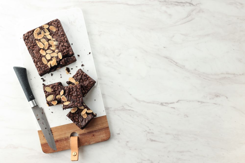 Top view of sliced brownie