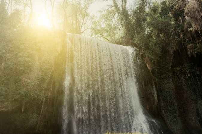Scenic waterfall in tropical idyllic forest