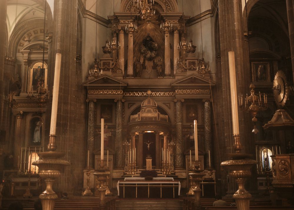 Ornate alter in church in Mexico City