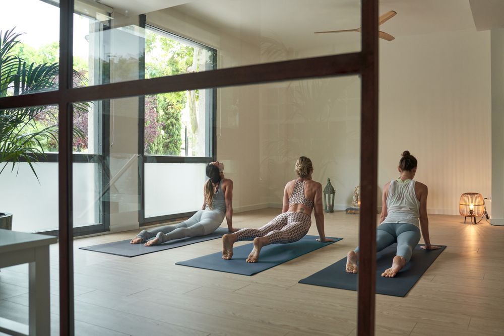 Unrecognizable women taking Cobra pose during training
