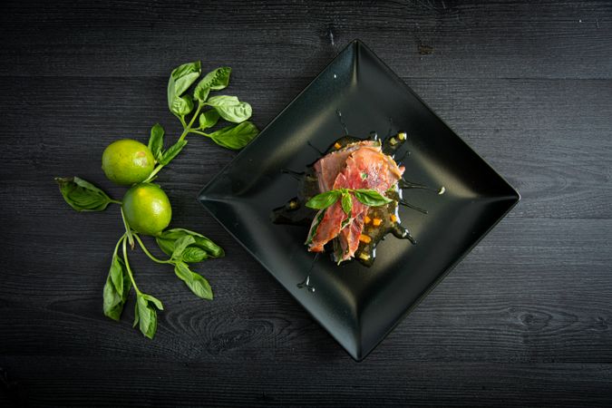 Bluefin tuna with basil ham and chicken demiglace