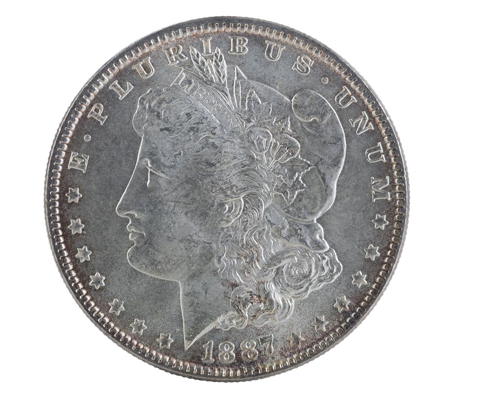 Toned American Silver Dollar isolated on Plain background