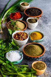 Colorful Georgian spices in bowls