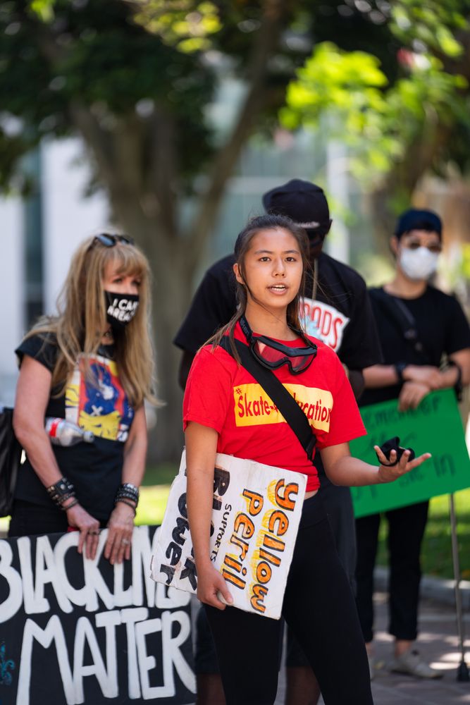 Los Angeles, CA, USA — June 16th, 2020: woman speaking at  people with disabilities solidarity rally