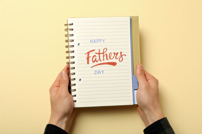 Happy father's day inscription, inscription in notebook, with gifts.