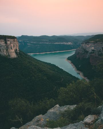 Amazing mountain landscape and calm water in cloudy day