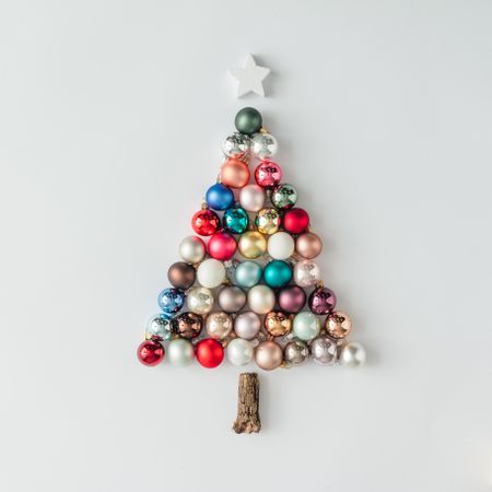 Christmas tree made of colorful bauble decorations
