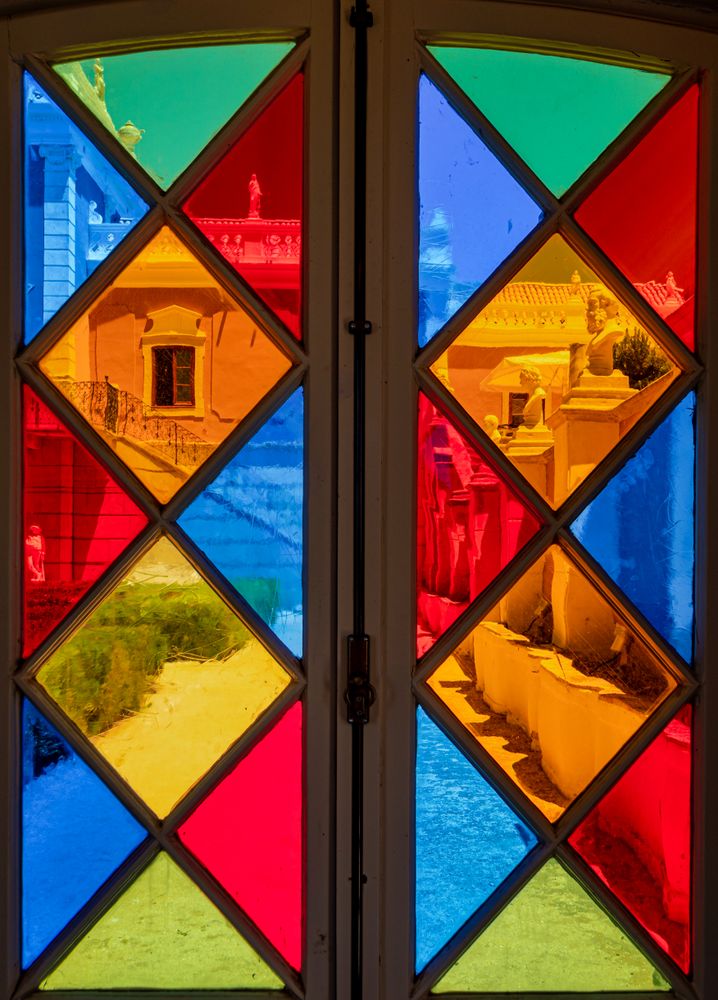 Antique multi-colored stained glass windows.