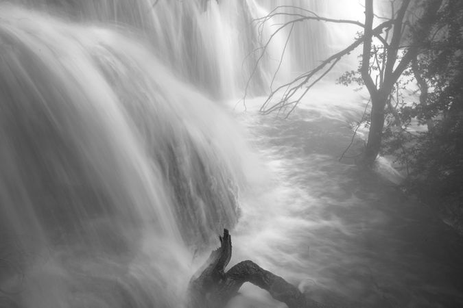 Wonderful waterfall near tree