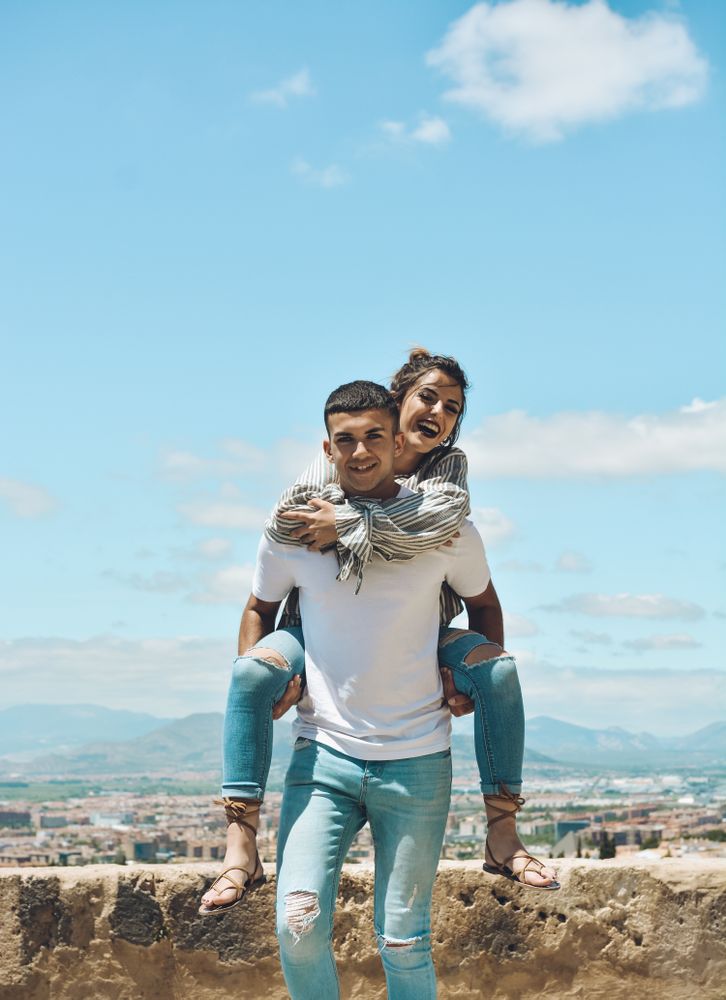 Couple in love enjoying a sunny summer day.