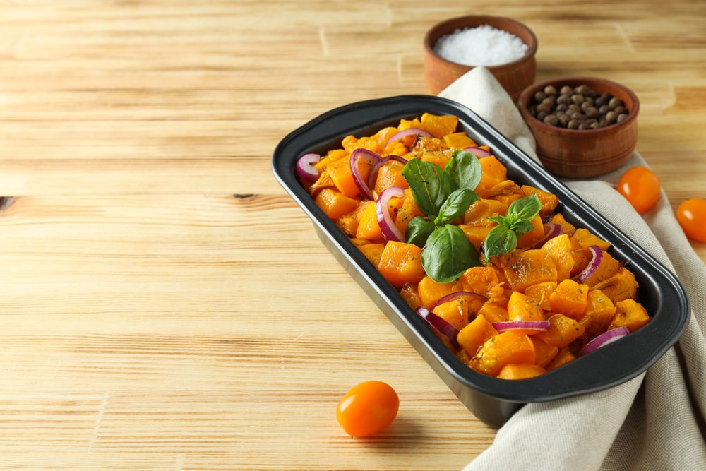 Concept of tasty homemade dish - baked pumpkin