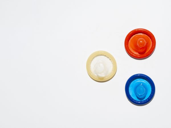 Top view of unwrapped condoms