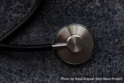 Top view of stethoscope on grey counter 5RVK8W
