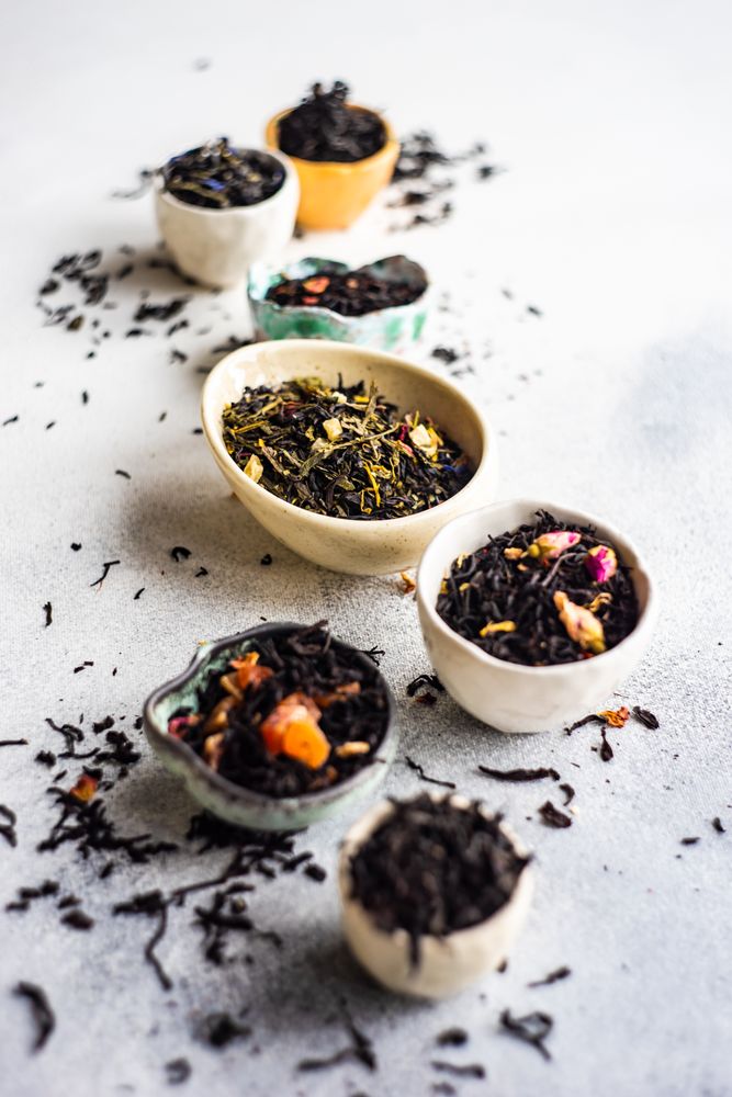 Bowls of loose leaf tea