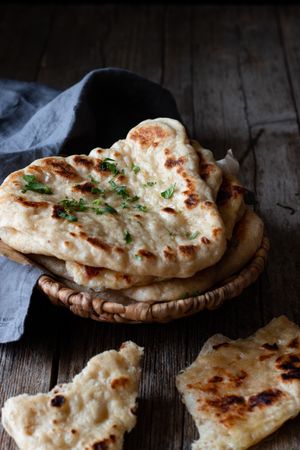 Plate with naan flatbread and napkin
