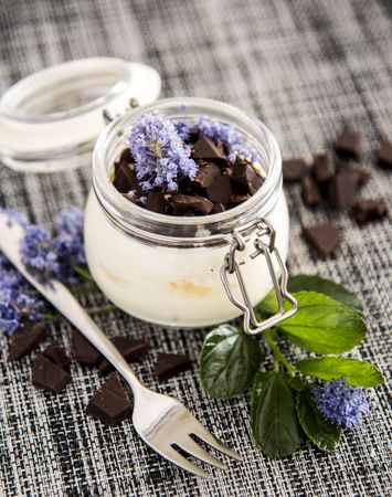 Yogurt with cereals and chocolate