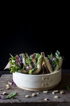 Served Gua Bao sandwiches with bacon