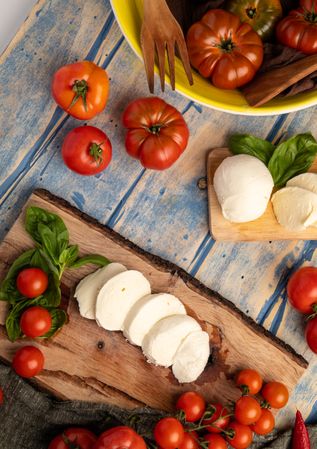 Salad ingredients on board and napkin
