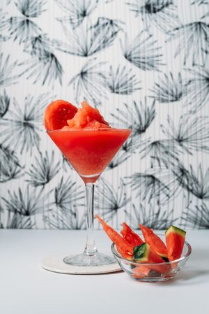Frozen Watermelon Daiquiri and watermelon pieces