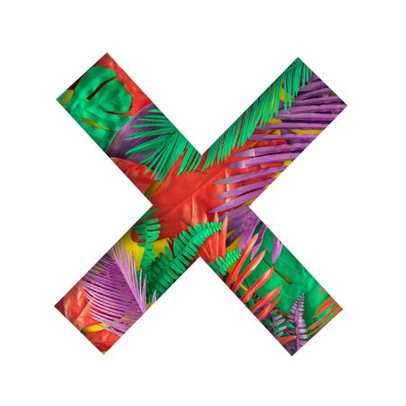 Painted tropical and palm leaves in vibrant bold colors in “X” shape