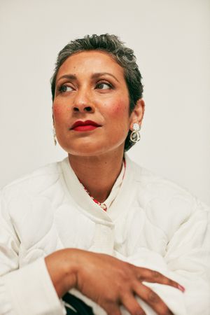Portrait of woman with short hair looking serious