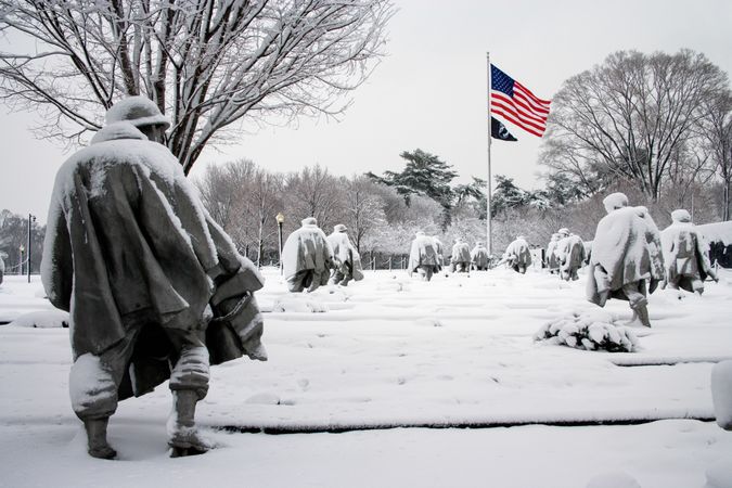 Korean War Memorial in the snow, Washington, D.C.