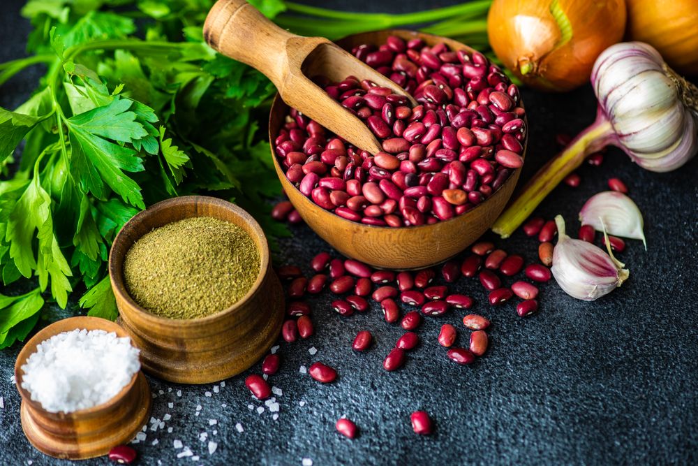 Fresh ingredients for traditional Georgian dish, lobio