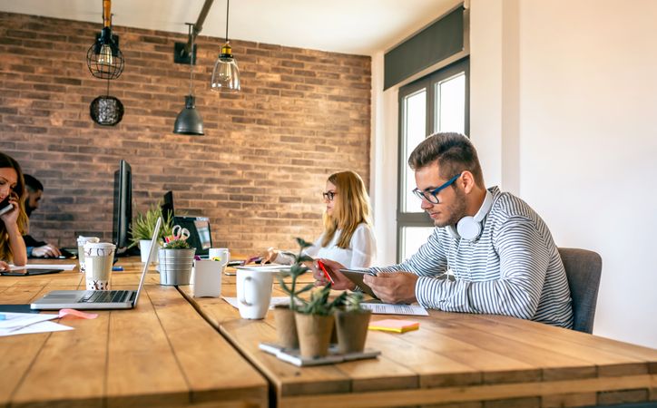 Businessman working in a coworking office