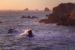 Cliffs and rocks in the ocean in late afternoon on the West Coast 5rgYP4