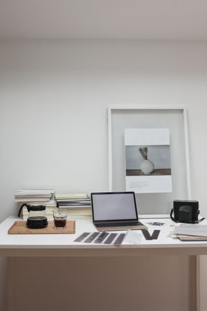 Laptop on desk a desk in an office