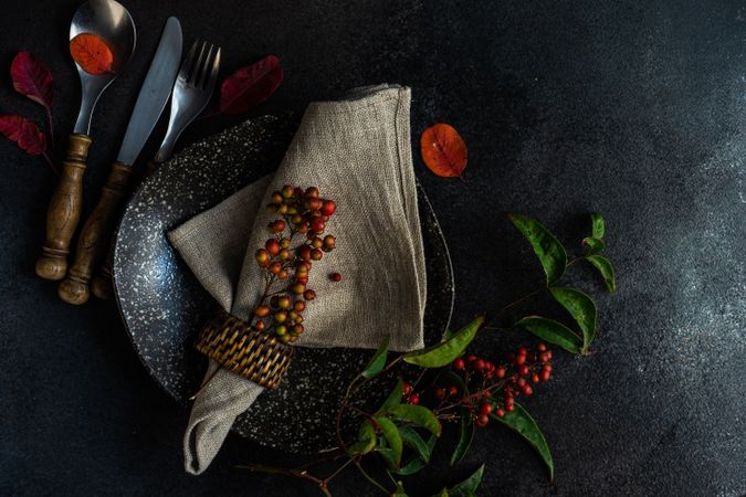Top view of fall table setting