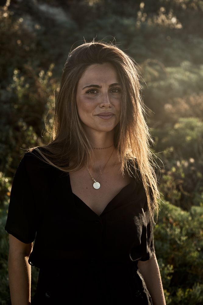 Cheerful woman looking away