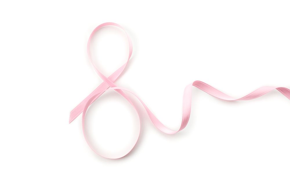 Eight made of pink ribbon isolated on light background