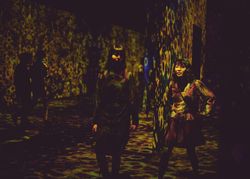 Tokyo, Japan - November 19th, 2019: Two women pose in projected art installation